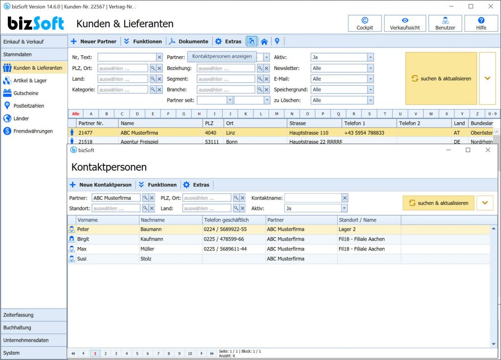 bizSoft Adressverwaltung - die ideale Software für die Verwaltung von Kontaktpersonen
