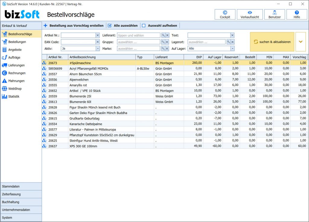 Alles im Blick mit der bizSoft Artikelverwaltung