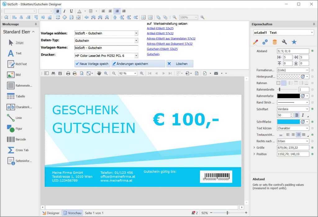 Gutschein und Etiketten Druck