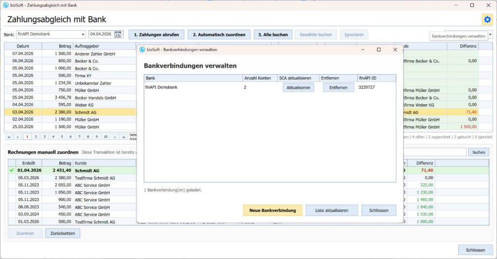 bizSoft Banking & Zahlungsabgleich / mehrere Bankverbindungen