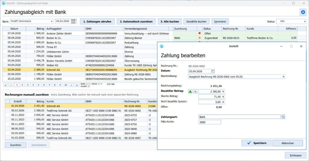 bizSoft Banking & Zahlungsabgleich / Differenzbehandlung Skonto
